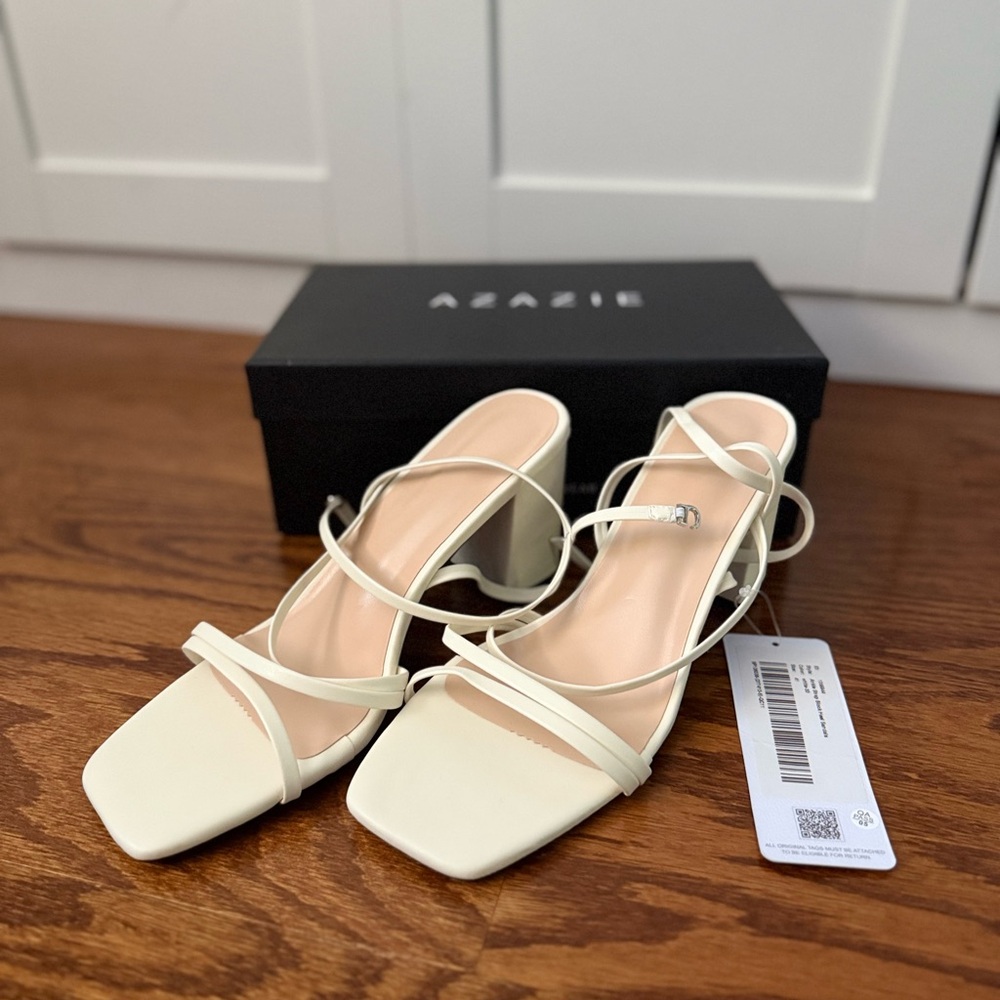 Azazie White Strappy Block Heels